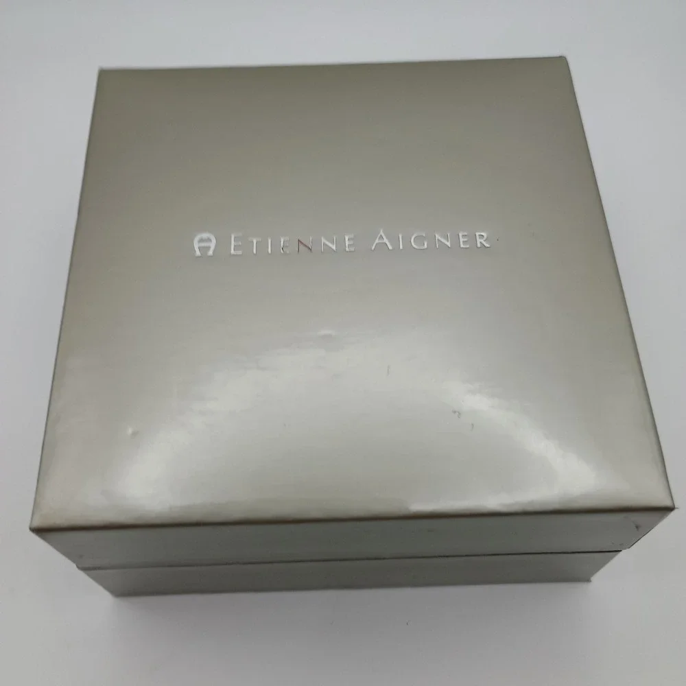 Etienne Aigner Silver-Tone Filigree Round Semi-Precious Pendant Necklace w/‎ Box